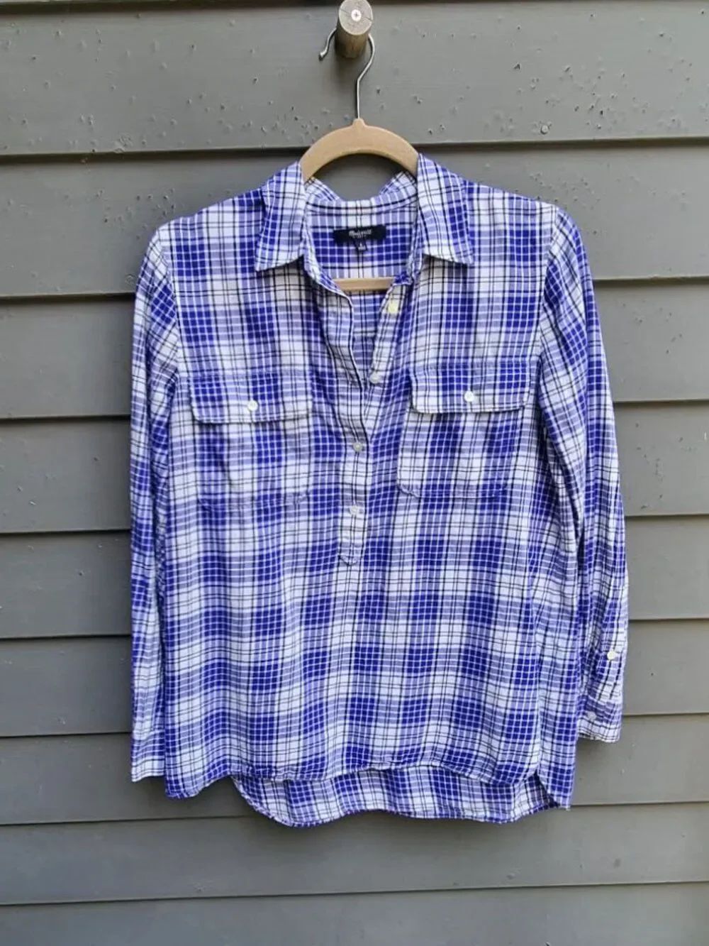 Madewell Blue White Plaid Button Down shirt size Small